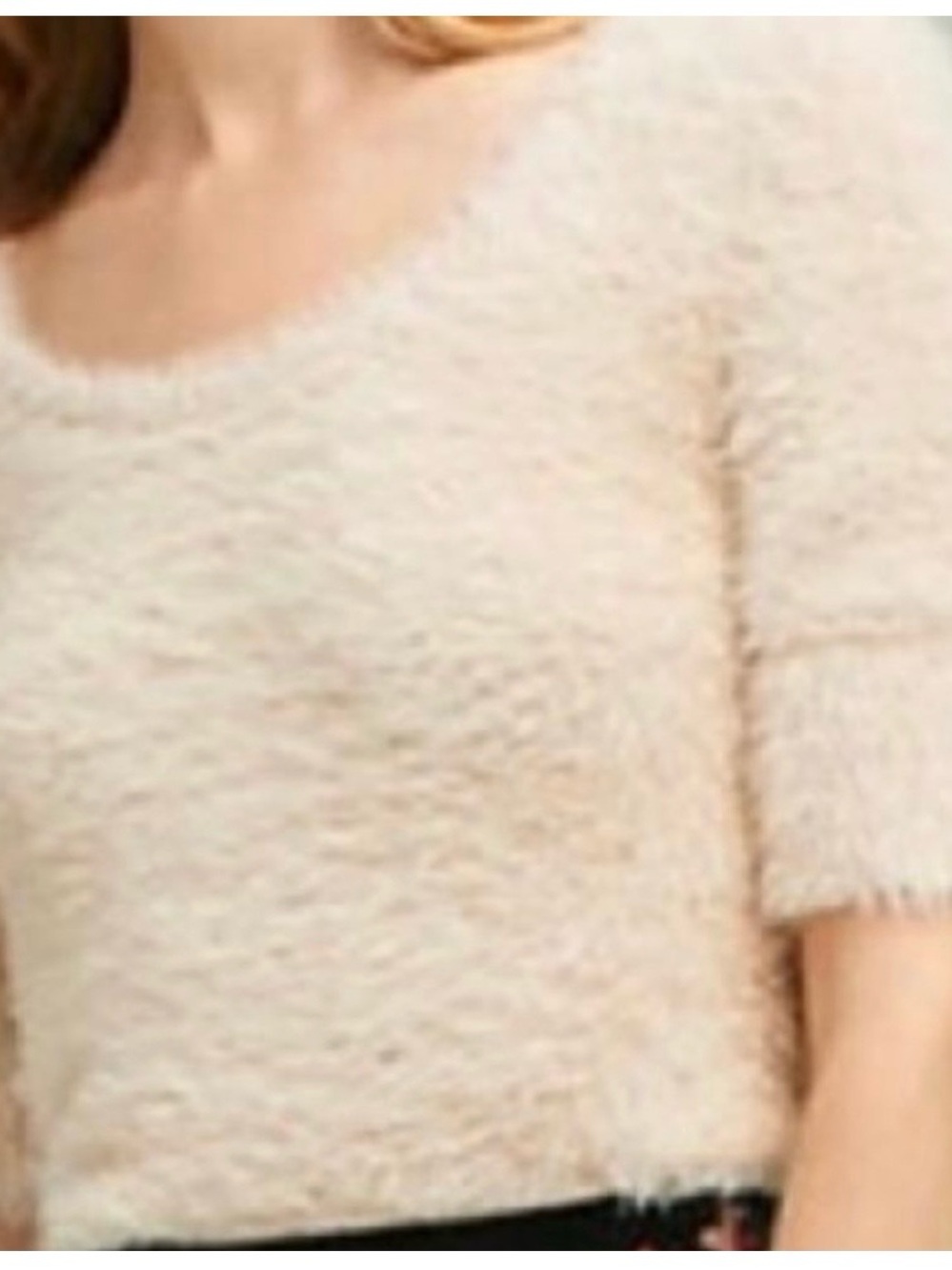 NWOT-Anthropologie Knitted&Knotted brand Beige Fuzzy Short-Sleeve Sweater Sz xs